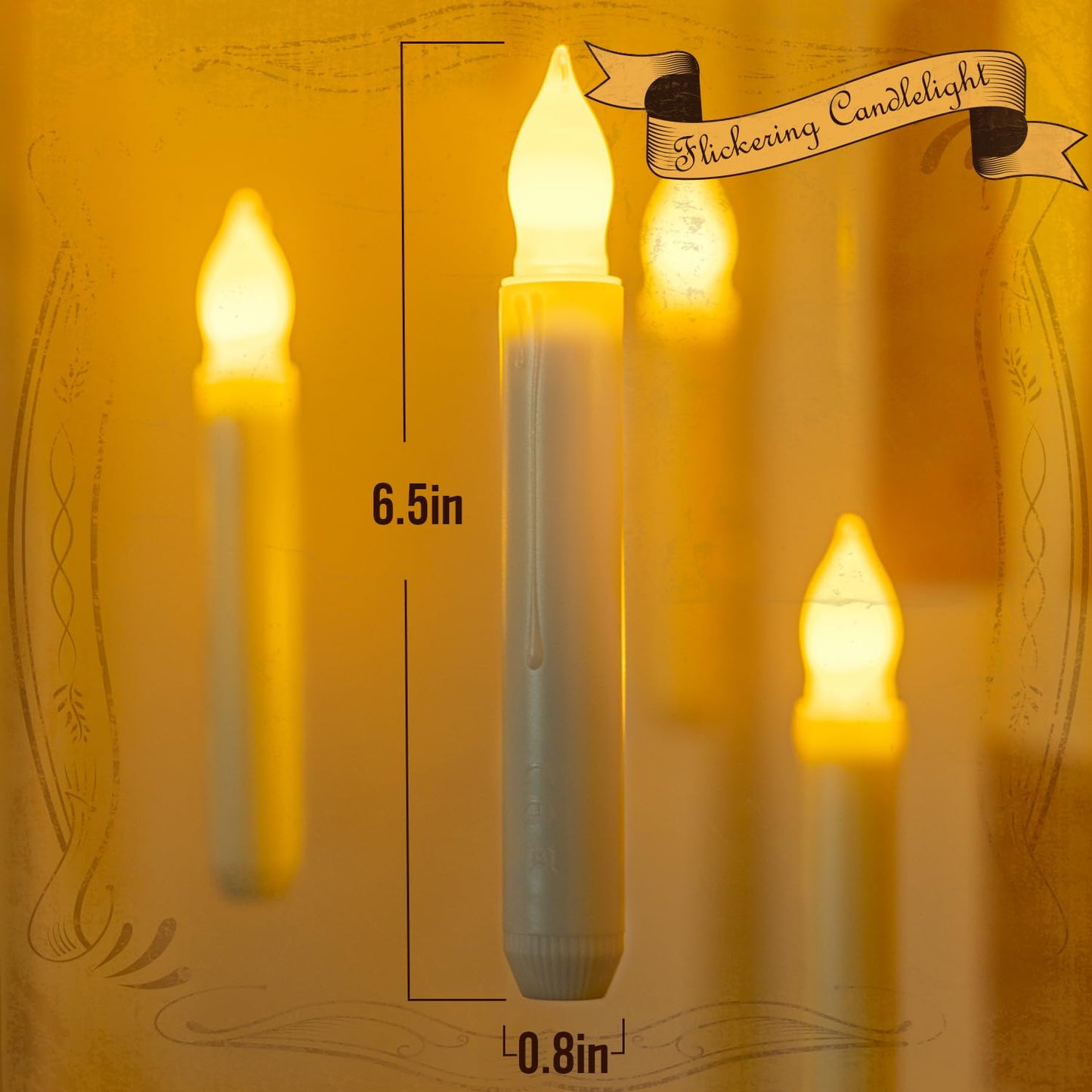 Homemory 24 Pcs Hanging Floating Candles, NO Remote, Flameless Taper Candles Battery Operated, 6.5" Warm Yellow Flickering Flame Candlesticks, Dripless LED Handheld Candles Lights for Halloween Xmas