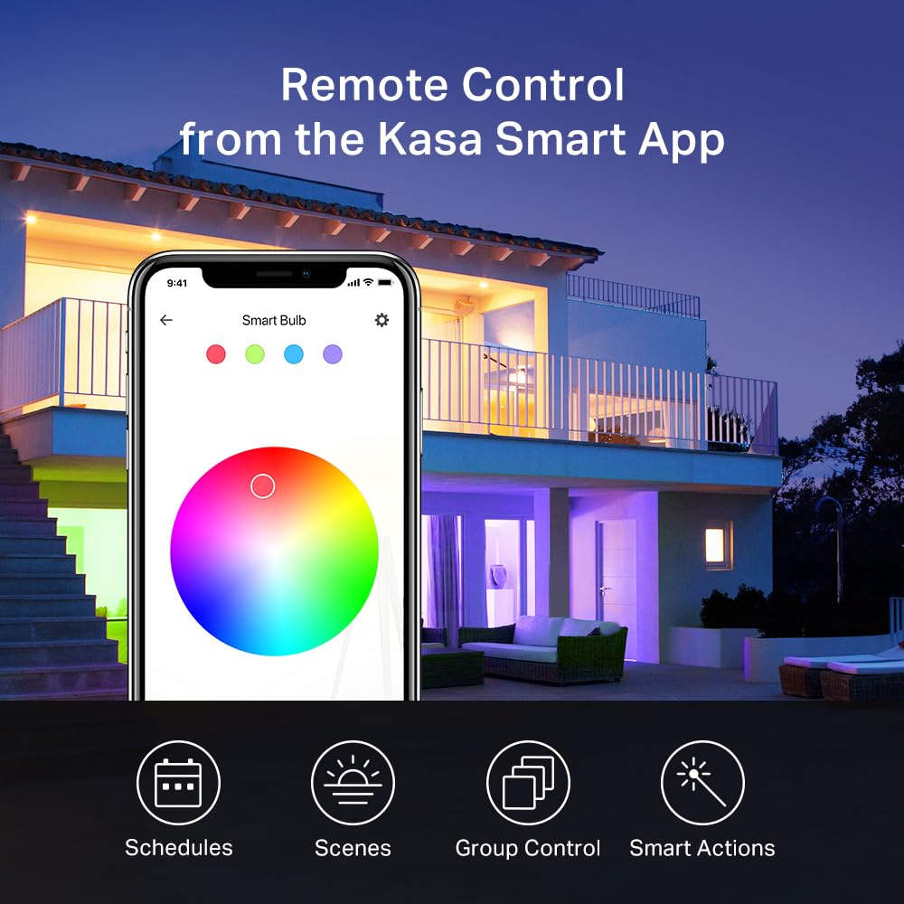 New Kasa Smart Bulb, Full Color Changing Dimmable Smart WiFi Light Bulb Compatible with Alexa and Google Home, A19, 9W 800 Lumens,2.4Ghz only, No Hub Required, 1-Pack (KL125), Multicolor