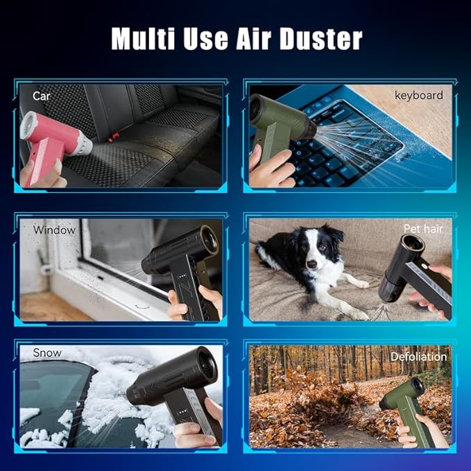 Compressed Air Duster 480000RPM Electric Air Duster Variable Speed 580G 4 Gear Adjustable Rechargeable Cordless Jet Dry Blower Turbo Fan Dryer Cleaning Air Blower Mini Car Vacuum Cleaner Carbon Black