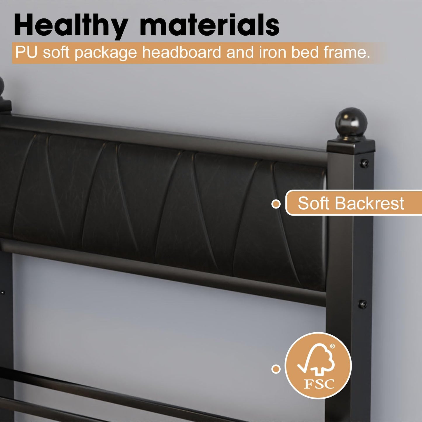 Slumber Haven Platform Bed Frame Twin with Faux Leather Headboard, Twin Size Bed Frames with 1300lbs Capacity Heavy Duty Metal Slats Support, No Box Spring Needed/Noise-Free/Easy Assembly, Black