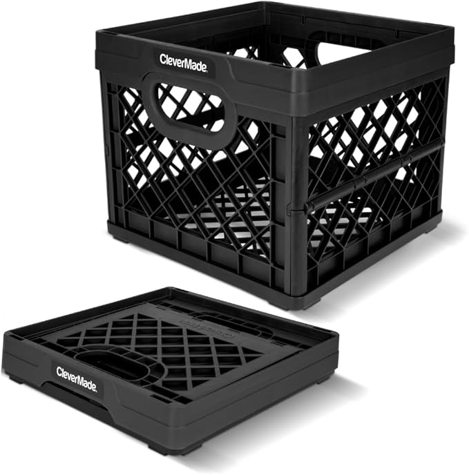 CleverMade Collapsible Milk Crate, Obsidian, 1PK - 25L (6 Gal) Stackable Storage Bins, Holds 50lbs Per Bin - Clevercrates ...