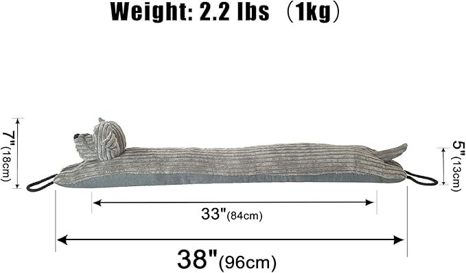 Marwood Under Door Draft Stopper Decorative Wind Stopper 38 inch for Door & Window, Weighted Animal Air Draft Stopper Snake Noise Blocker for Bottom of Door with Hanging Loops -Grey Dog