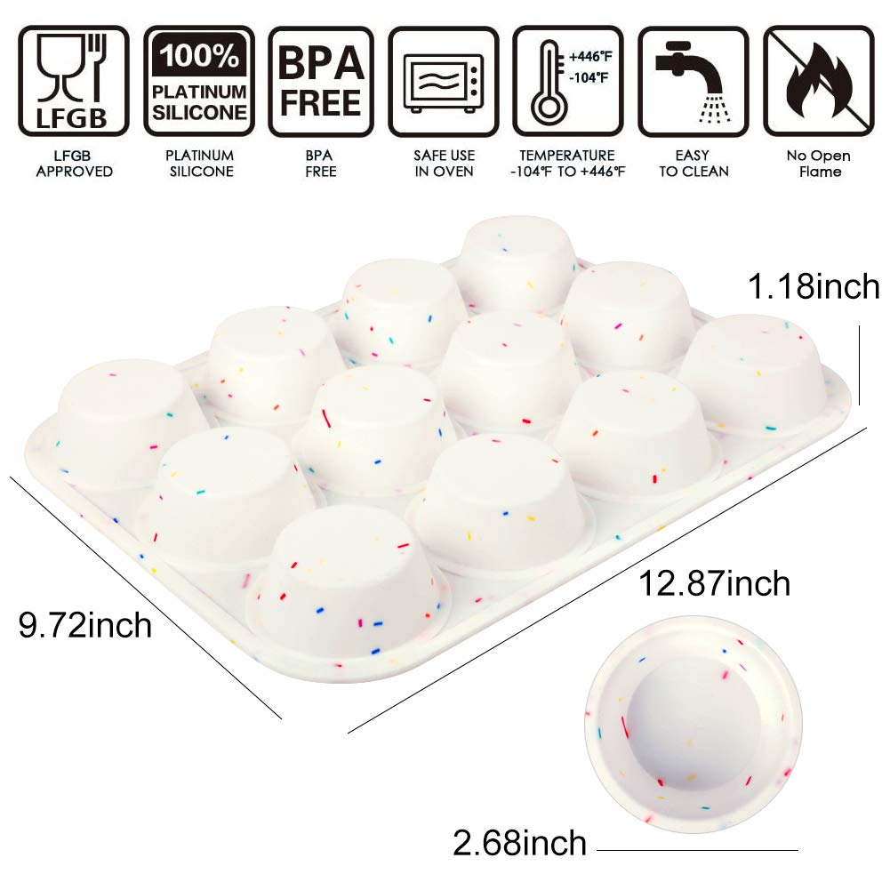 SHEbaking Silicone Muffin Pan Regular 12 Cups Cupcake Molds for Baking Non-stick Muffin Tin Great for Making Muffin Cakes,Tart Bakeware Easy Release,Durable,BPA Free