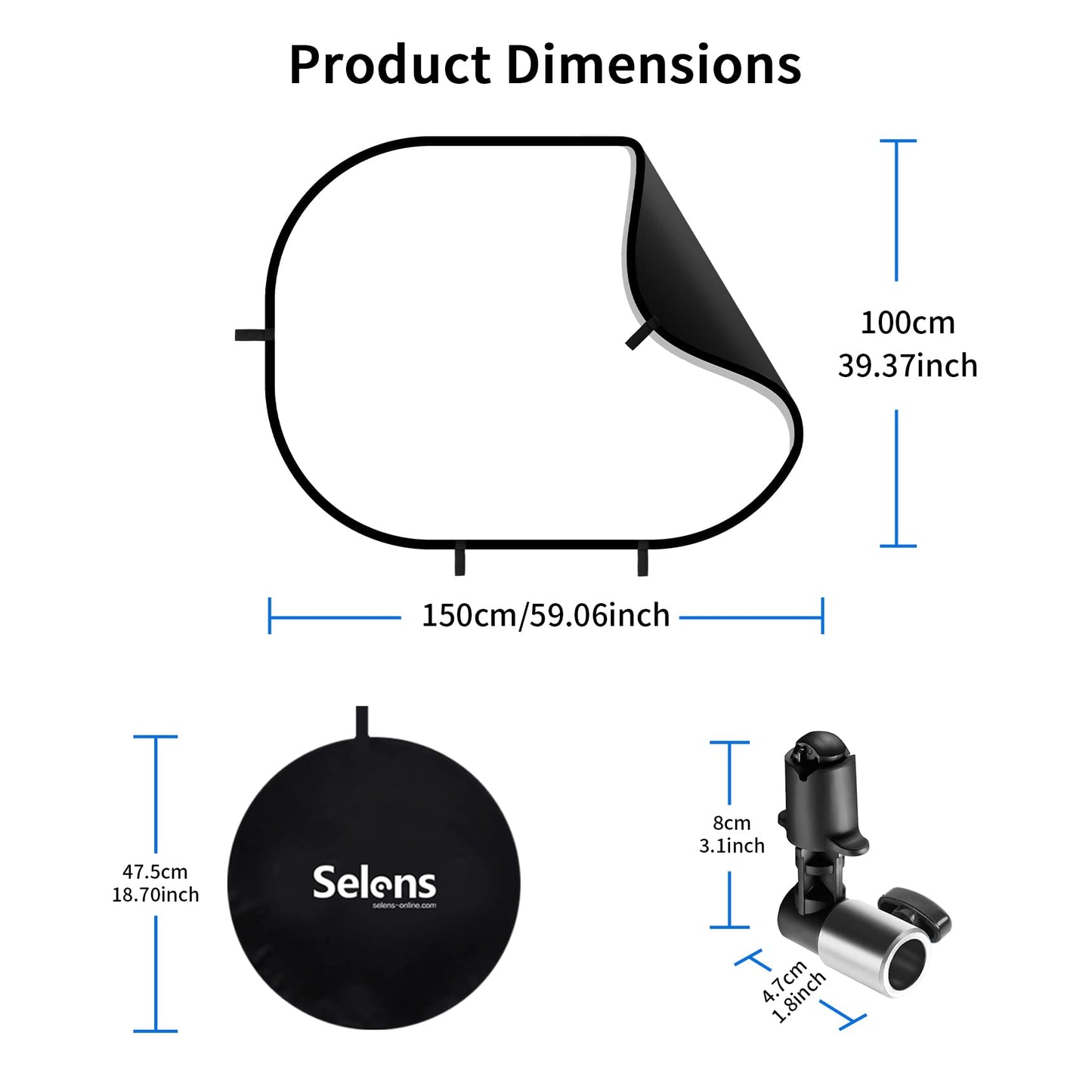 Selens 3x5ft Black White Backdrop for Photography, 2-in-1 Collapsible Background Panel with Clip and Carry Bag for YouTube Videos Photo Studio Props