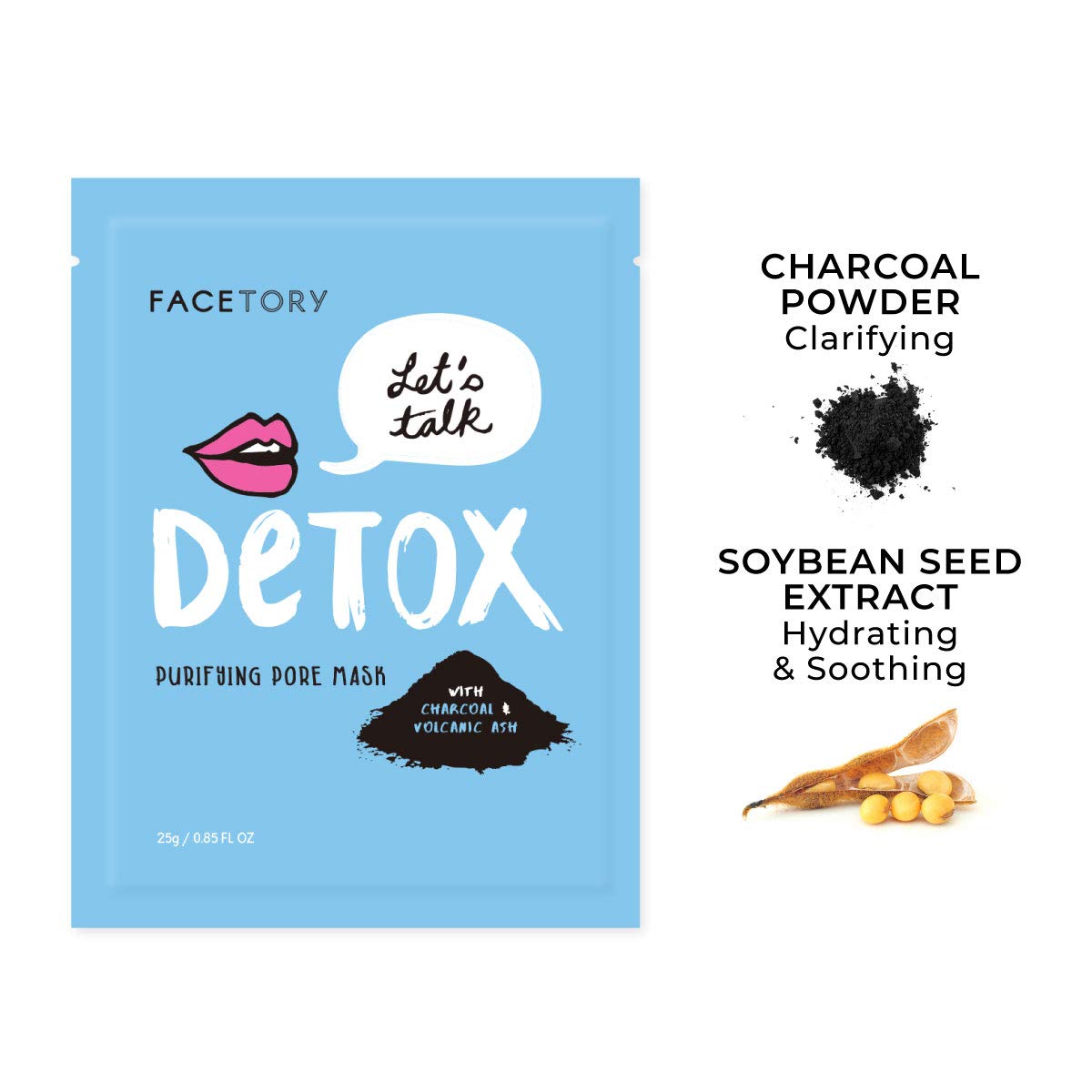 FACETORY K Beauty Face Mask Skin Care - LET'S TALK DETOX PURIFYING Sheet Mask with Charcoal & Volcanic Ash | Pore Refining Charc