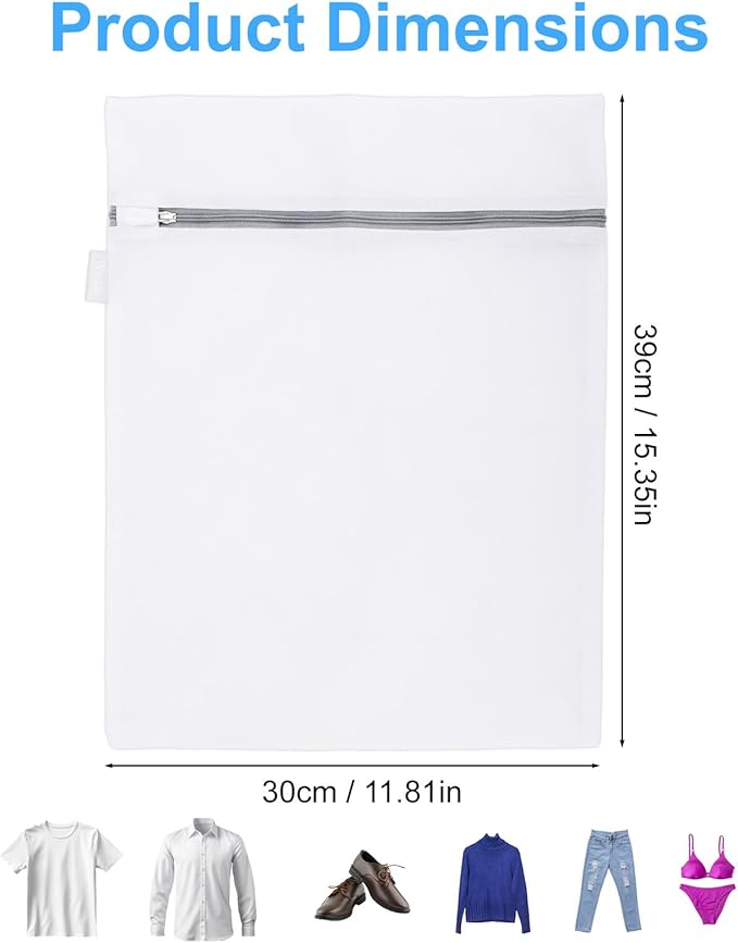 4pcs Mesh Laundry Bags, 39x30cm/15.35x11.81in Delicate Garment Durable Net Washing Machine Bag with Zippers for Socks Blouse Bra Lingerie for Home Travel College Dorm Hotel Apartment (White)