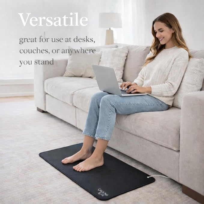 GroundLuxe Earthing Mat for Feet- Universal Grounding Mat w/ 15 Foot grounding Cord, Tester and Adaptor- Grounded Pad to Connect to The Earth
