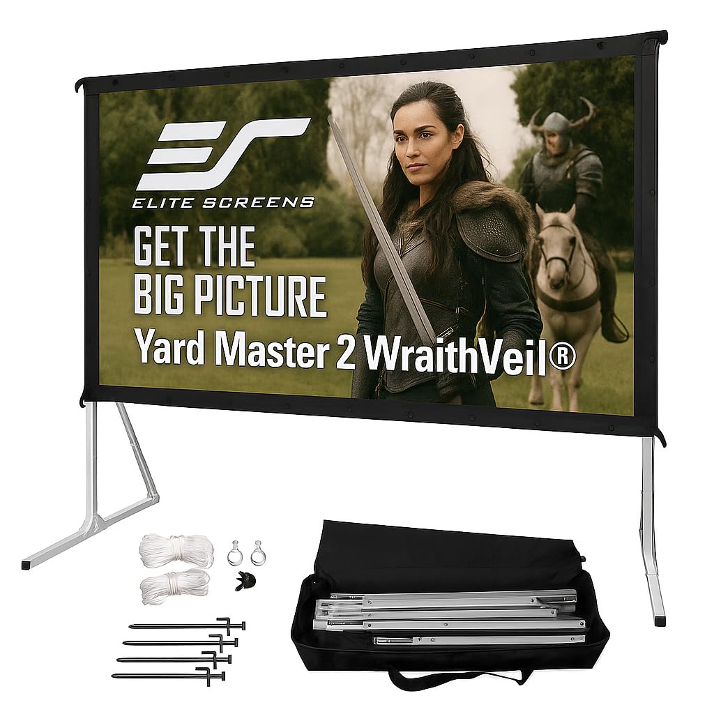 Elite Screens Yard Master 2 DUAL Projector Screen, 150-INCH 16:9, Front and Rear 4K/8K Ultra HD, Active 3D, HDR Ready Projection, OMS150H2-DUAL