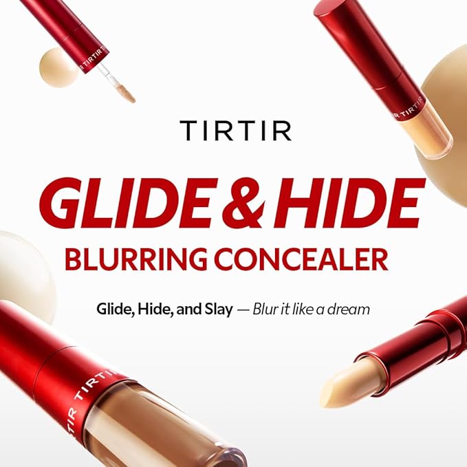 TIRTIR Glide&Hide Blurring Concealer - Creamy texture, Conceals dark circles and wrinkles, Dual formula (liquid tip & balm stick), Long-lasting wear, Korean Makeup, #9.5N, 0.28 Oz