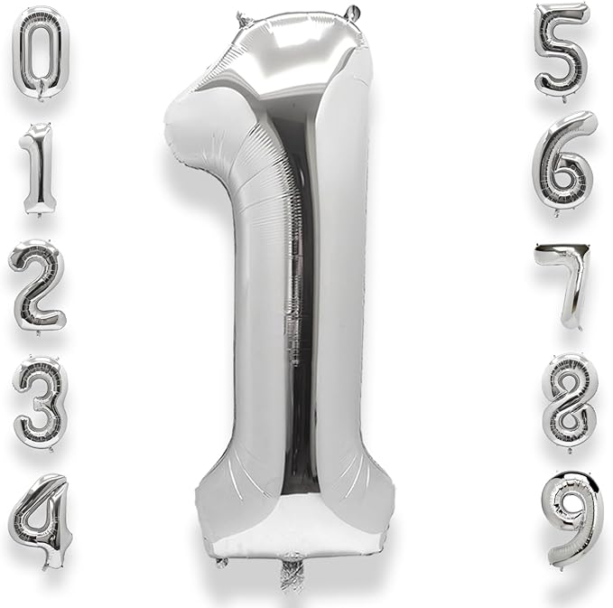 AULE 40 Inch Big Silver 1 Balloon Number Large Foil Helium Number Balloons 0-9 Jumbo Giant Happy 1st Birthday Party Decora...