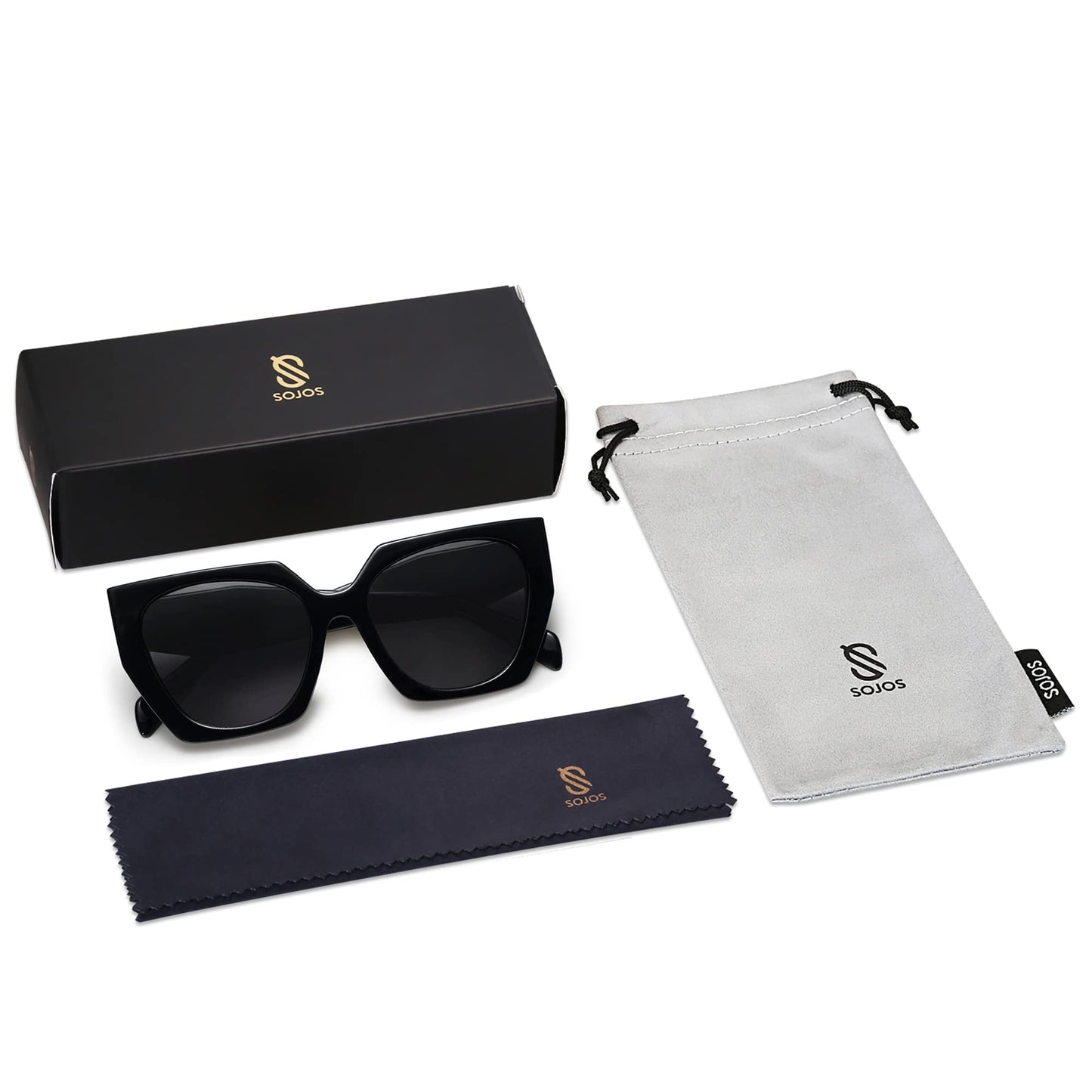 SOJOS Large Oversized Polarized Sunglasses for Women, Big Designer Womens Trendy Square Shades SJ2205, All Black