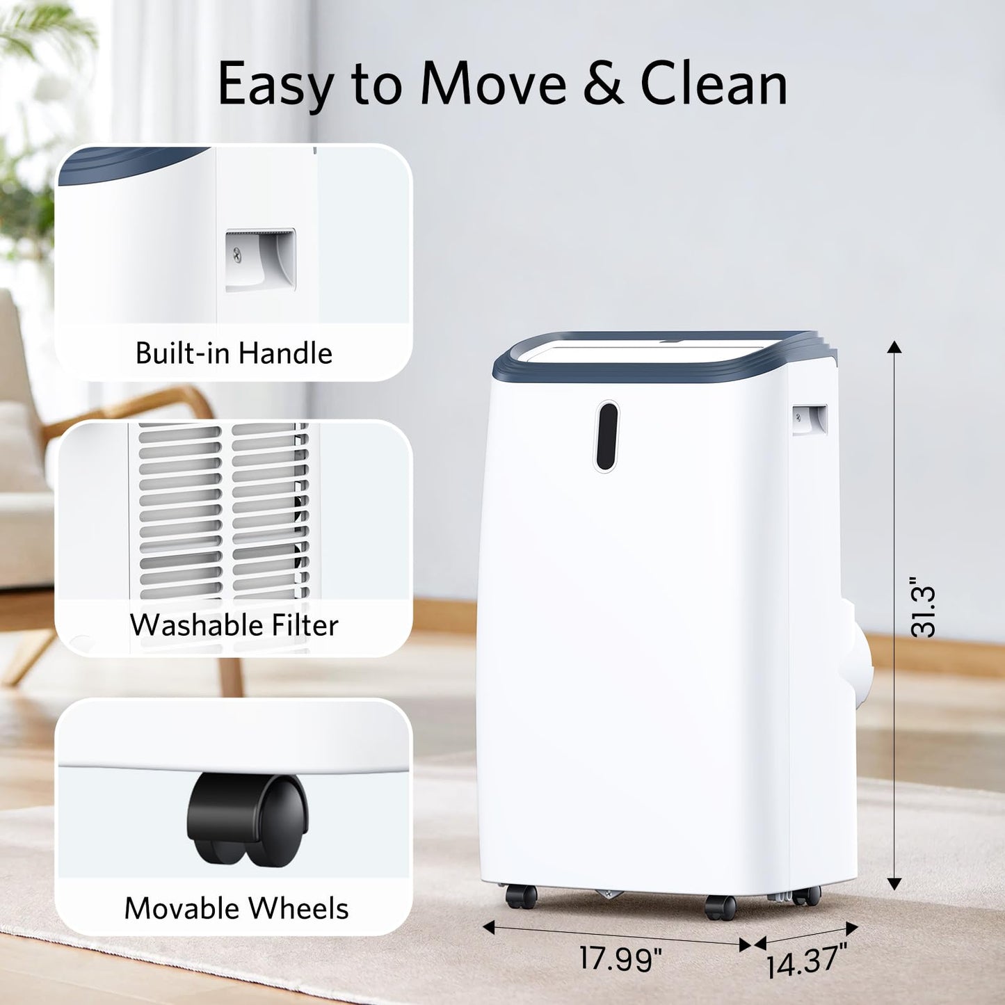 14000 BTU Portable Air Conditioner for Room up to 700 Sq.Ft, 4-in-1 AC Unit with Fan & Dehumidifier, Quiet Cooling, 24H Timer, Auto Louver, Window Kit for Bedroom Office Home