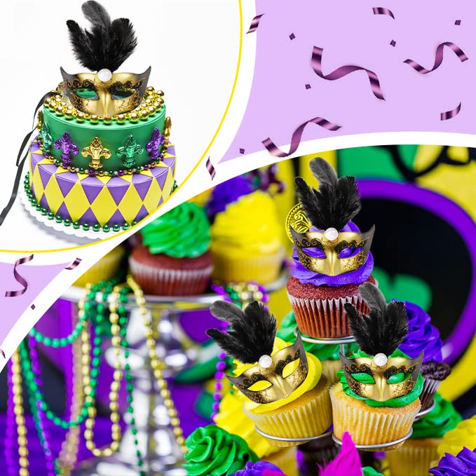 12 Pcs Mini Mardi Gras Masks, Small Masquerade Masks Bulk for Mardi Gras Party Decorations