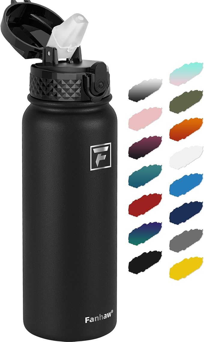 Fanhaw 20 oz Insulated Stainless Steel Water Bottle with Straw Lid, Leakproof & Anti-Dust Sports Bottle for Kids, Women & ...