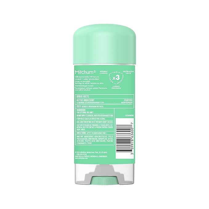 Mitchum Women’s Antiperspirant Deodorant Gel Stick, Powder Fresh Scent, 48HR Sweat & Odor Protection, Triple Odor Defense, Alcohol-Free, 3.4 oz