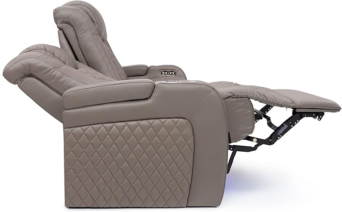 Seatcraft Anthem Italian Leather Sofa w/Fold-Down Table, Living Room, Power Headrest, Power Recline, Gray
