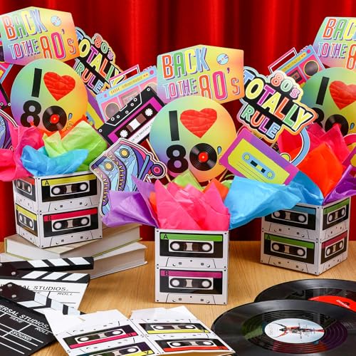 Weekgrat 4 Set 80's Party Table Centerpiece Decorations Include Cassette Tape Bucket Centerpiece Sticks Table Toppers Phot...