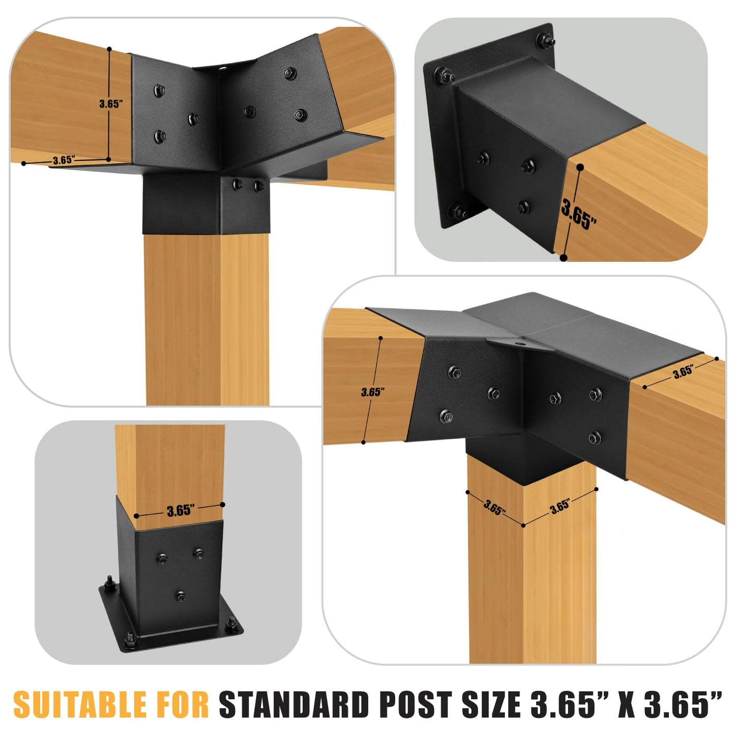 Pergola Kit, 15° 3-Way Slanted Roof Pergola Bracket Set, Roof Wall Mount Extension Bracket 4" x 4" (Actual 3.5" X 3.5") - Set 9