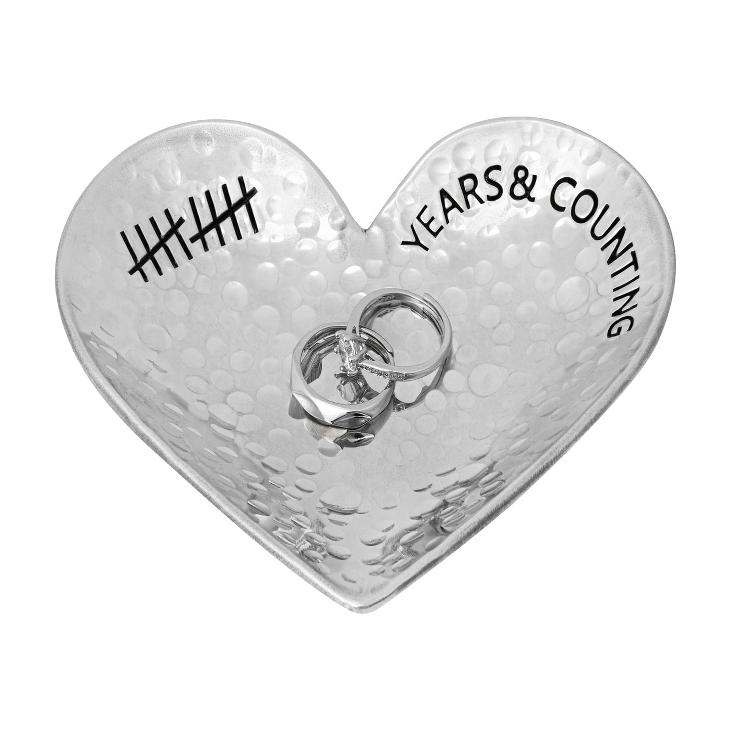 CEELGON 10 Year Wedding Anniversary Tin Gifts 10th Gifts Heart Jewelry Tray Engraved Aluminum Decorative Dish for Couple Him or Her