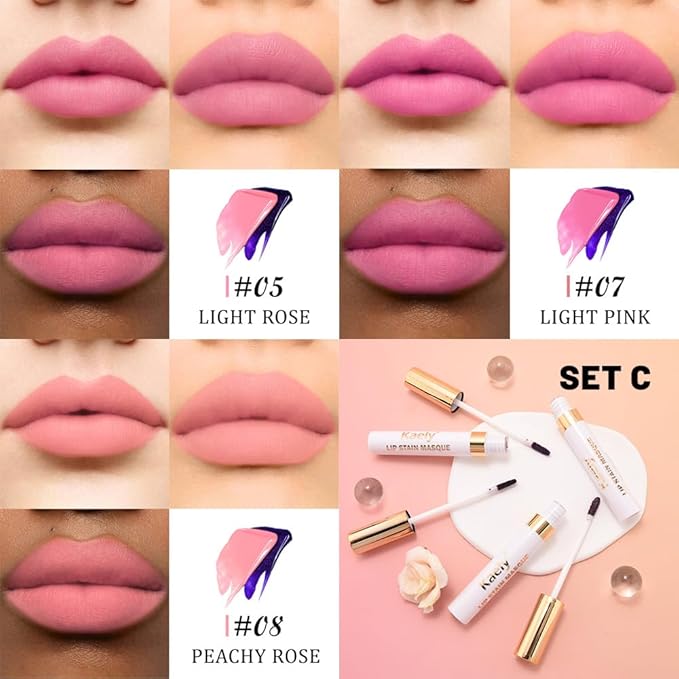 Kaely 3Pcs Lip Stain Peel Off Masque, Long Lasting Waterproof Smudge Proof Lip Tint, Non-Transfer Semi Permanent Lipliner Tattoo with Tweezer, Matte Finish, Vegan & Cruelty-Free, Set C-05+07+08
