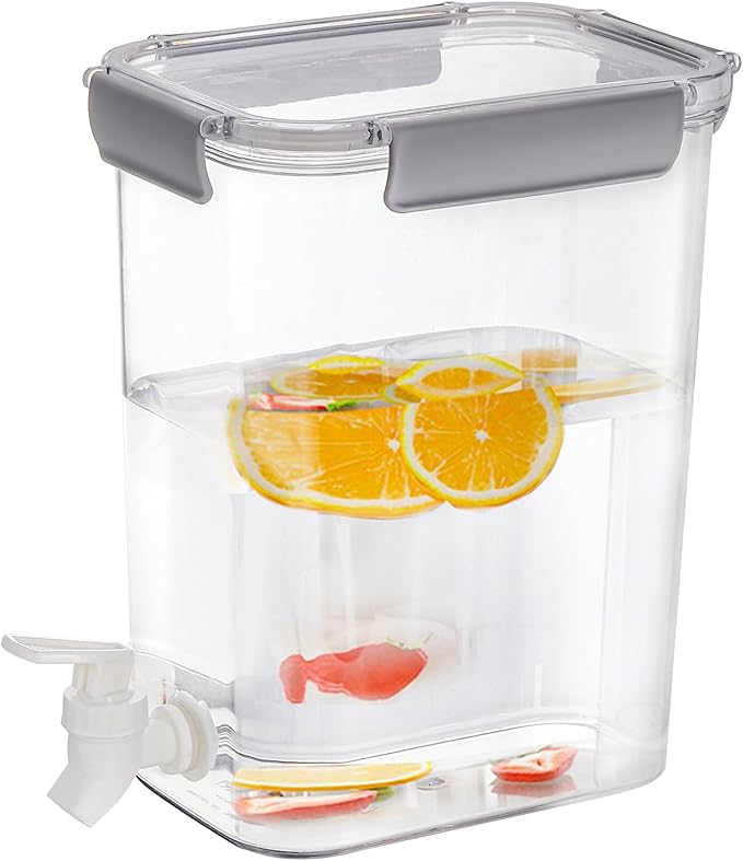 Elsjoy 1.2 Gallon Plastic Drink Dispenser with Spigot, Cold Beverage Dispenser Fridge Drink Container for Iced Tea, Lemona...