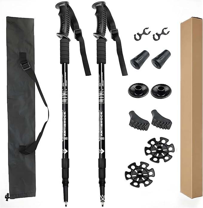 Folding Hiking Poles - 2-Piece Adjustable Trekking Poles, Lightweight Collapsible Walking Stick for Women Men Seniors, Bac...
