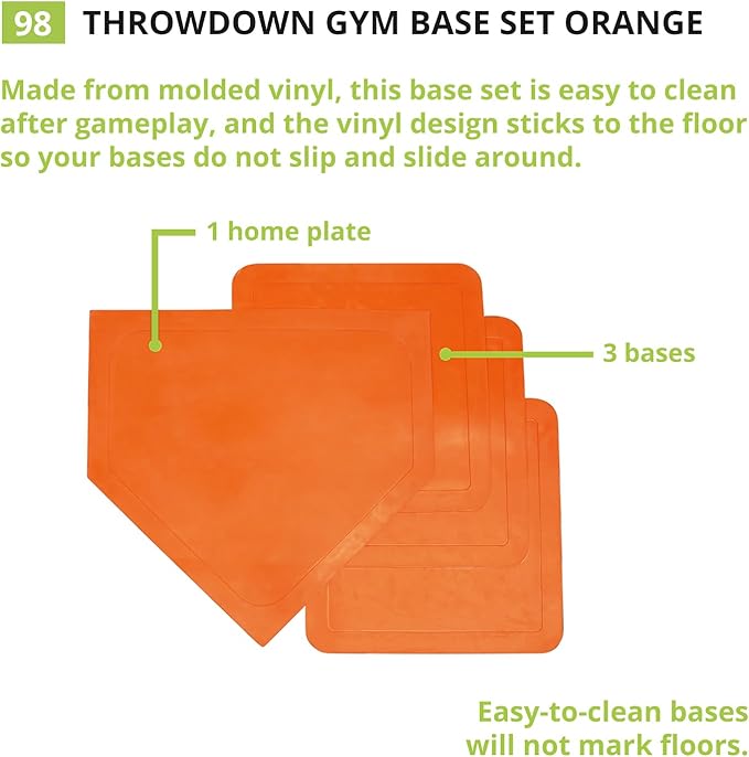 Champion Sports Baseball/Softball Throw Down Base Sets – Durable Indoor/Outdoor Training Bases – Sets of 4 or 5 in Orange or White