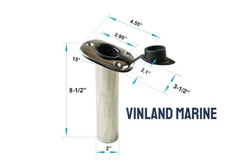 Vinland Marine Flush Mount Rod Holders for Boat, 304 Stainless Steel 15°, 30°, 90° Flush Mount Rod Holder, Gunwale Rod Holders, Gunnel Rod Holders for Boat, with Black Rod Holder Insert