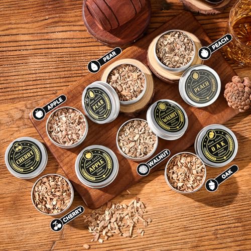 Whiskey Smoker Kit with Torch - 6 Flavors Wood Chips, 2 Glasses, 2 Ice Ball Molds - Cocktail Smoker Infuser Kit, Old Fashi...