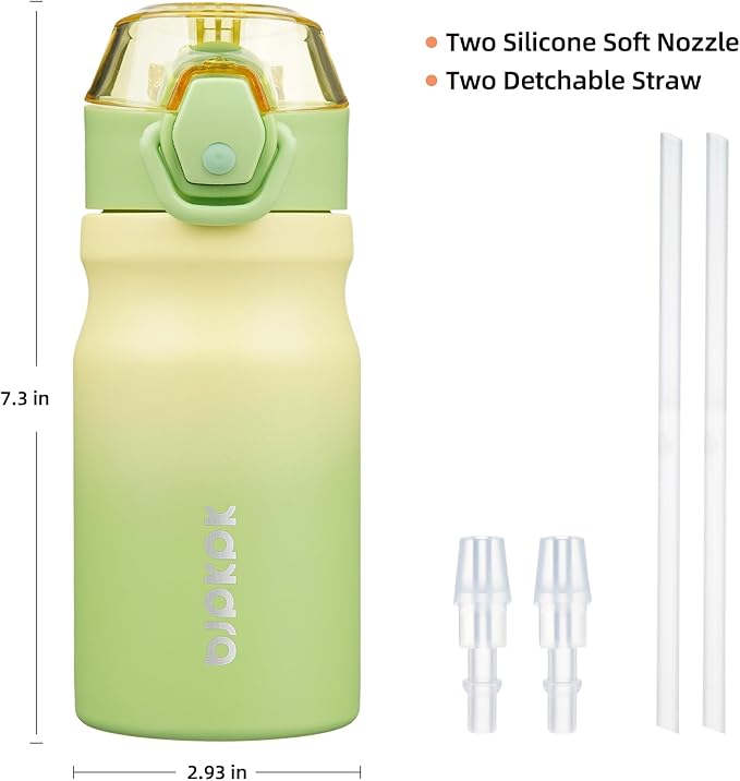 BJPKPK Water Bottle with Straw 14oz Insulated Water Bottles Reusable Stainless Steel Metal Thermal Flask with Leak Proof Lockable Lid and Carry Handle,Lime