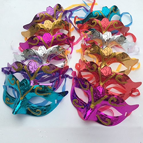 Arlai Pack of 12, Gold shining plated party mask wedding props masquerade mardi gras mask
