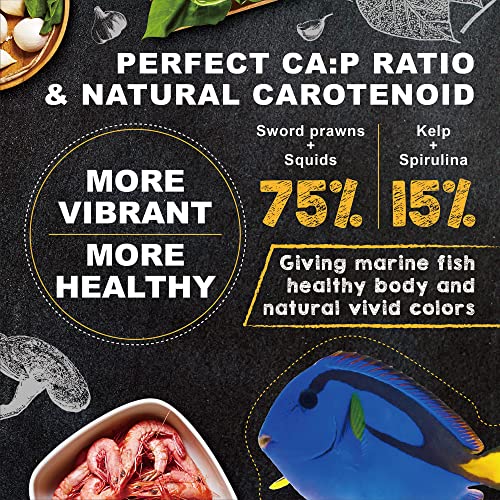 Ultra Fresh Marine Fish Food, 75% Sword Prawns + Squids, Natural Protein, Color Enhancement, for Small Saltwater Fish, Mar...