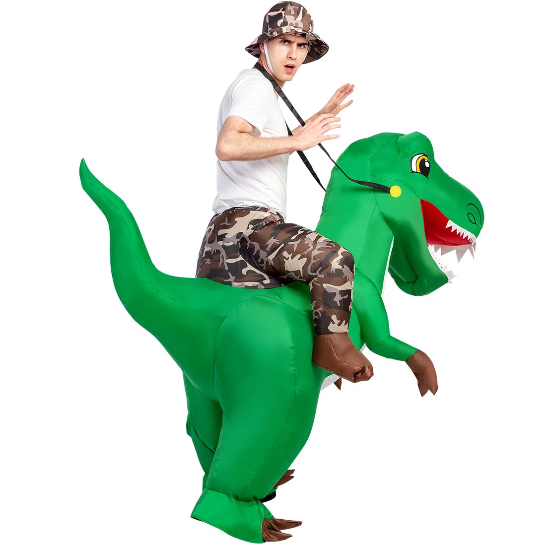 GOOSH Inflatable Dinosaur Costume for Adult Halloween Costume Women Man 63IN Funny Blow up Costume for Halloween Party Cosplay