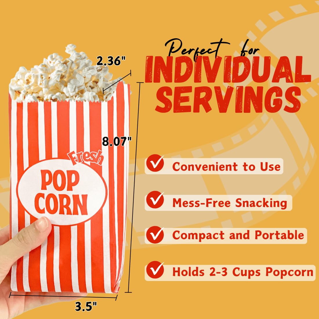 EBEGEE Popcorn Bags, Greaseproof Popcorn Bags Individual Servings, 128 Pcs Convenient Portions Movie Night Supplies, Versatile Popcorn Containers, Ideal for Parties and Events