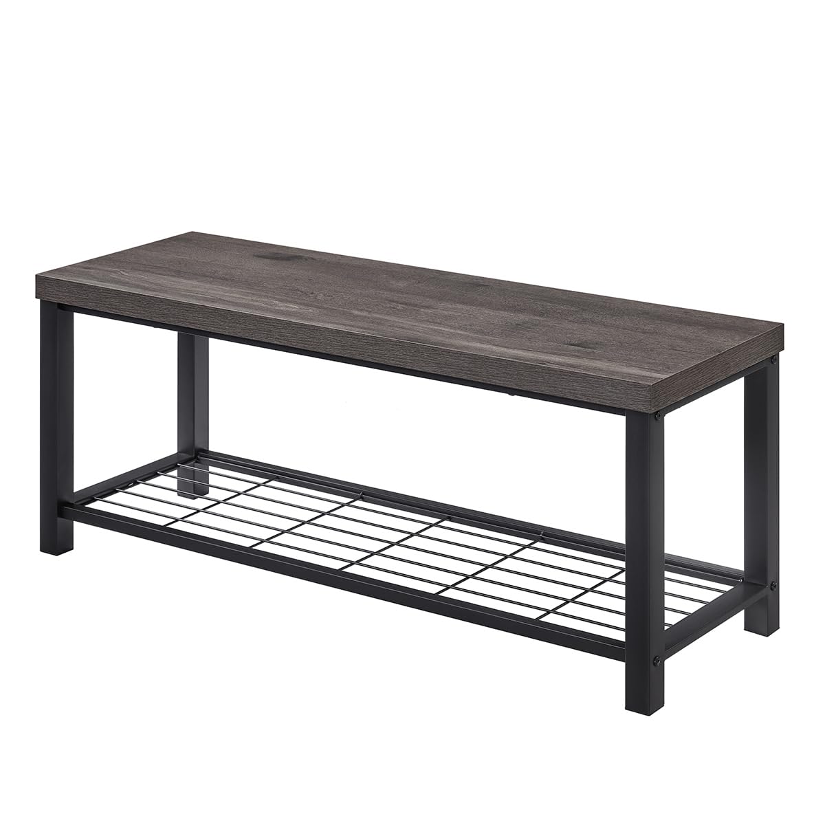 EXCEFUR Entryway Bench, Industrial Metal and Wood Storage Bench for Living Room, Indoor Shoe Rack Bench Seat, 43.3 Inch Grey