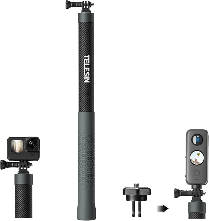 TELESIN G3 Extension Selfie Stick Pole (118"/3M 100% Carbon Fiber), Invisible Light Monopod for DJI Osmo Nano 360 Action 6...