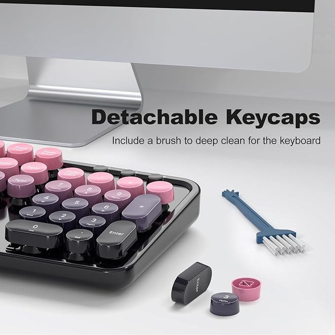Wireless Keyboard and Mouse Combo, Retro Typewriter Keyboard with Round Keycaps, Full-Size Ergonomic, Ideal for Windows PC, Home, Office, College