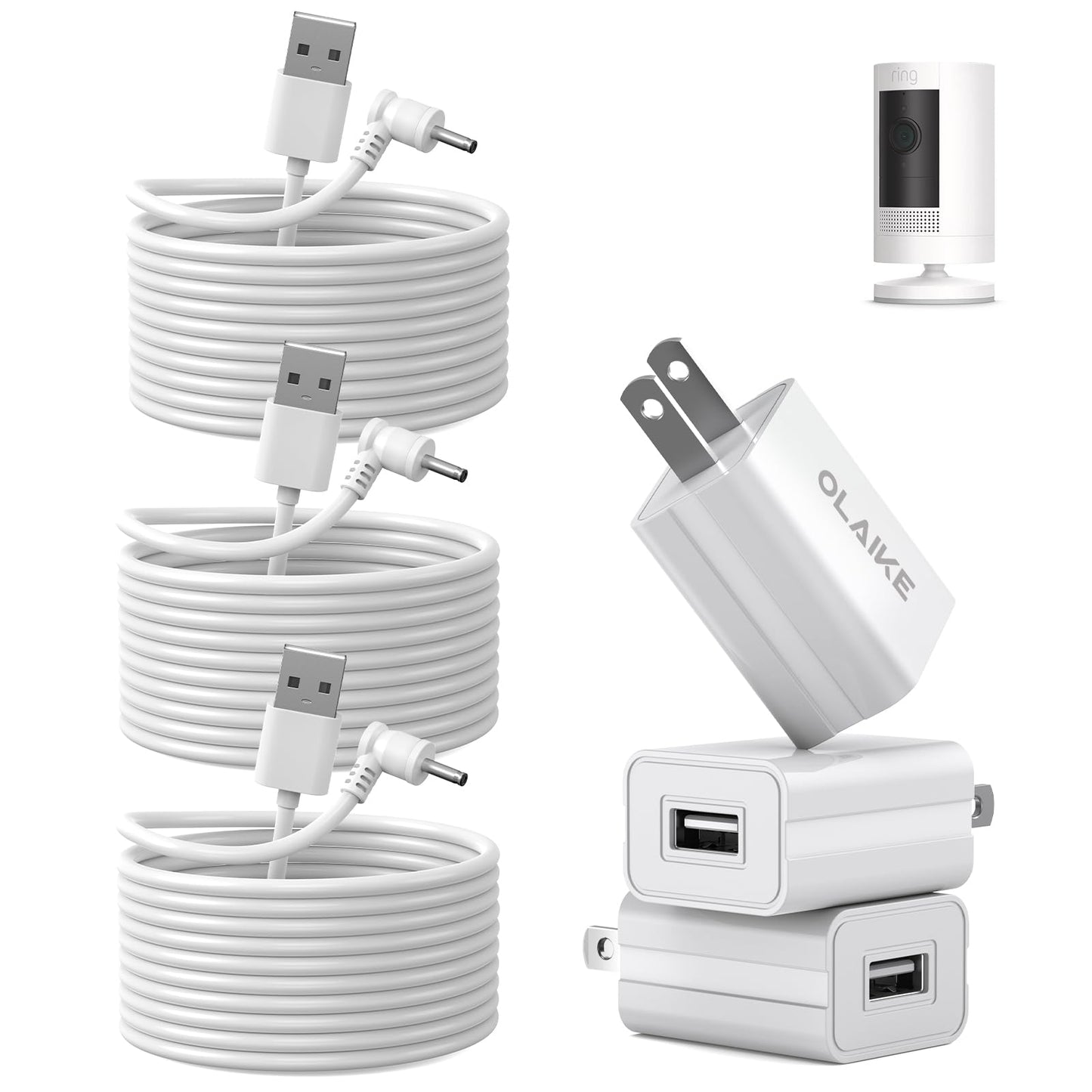 Olaike (3 Pack) 5M/16Ft Charge Cable For Ring Stick Up Cam Battery/Plug-In 3Rd Gen & Ring Spotlight Cam Battery, Weatherproof Po