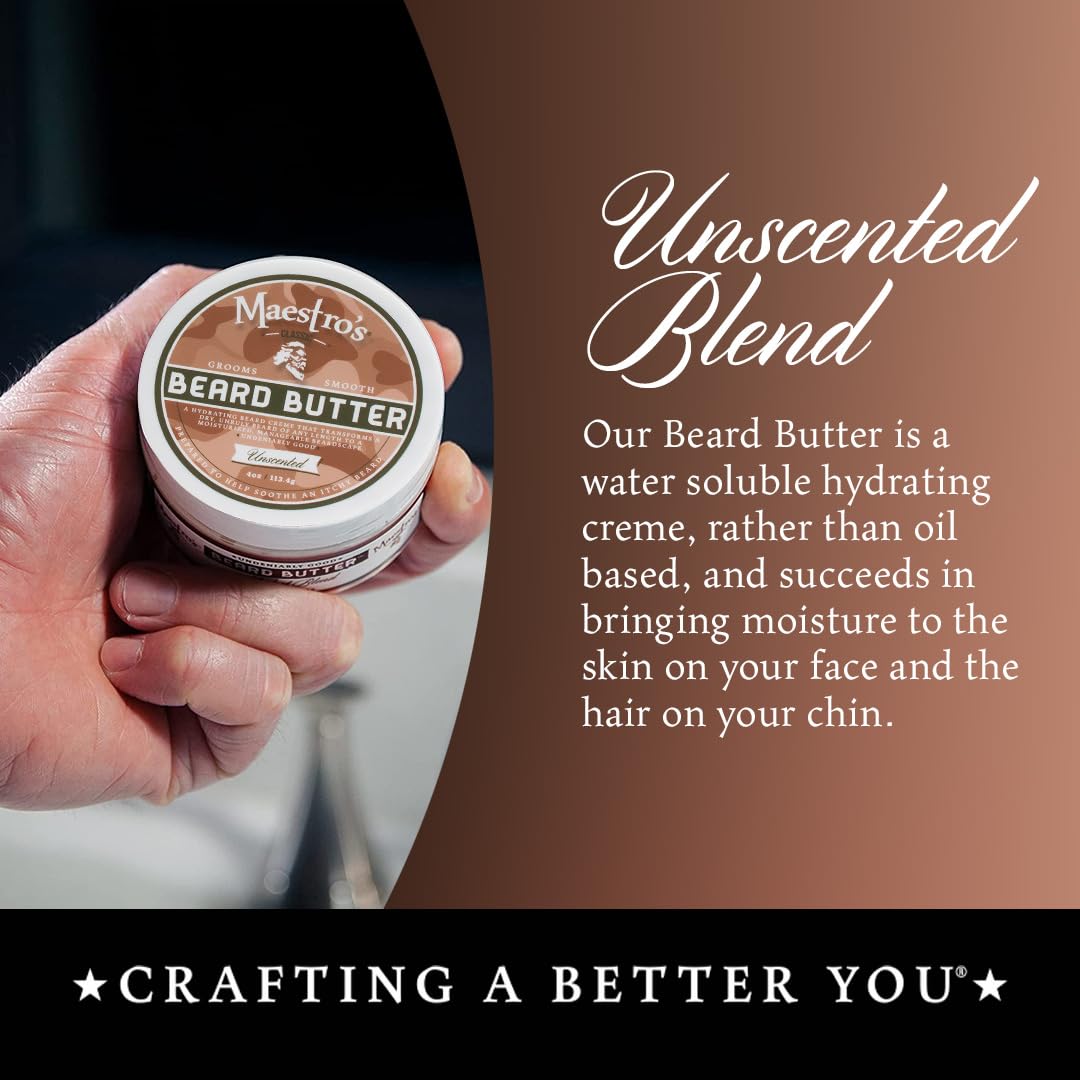 Maestros Classic BEARD BUTTER | Anti-Itch, Extra Soothing, Hydrating Beard Creme For All Beard Types & Lengths- Unscented, 4 Oun
