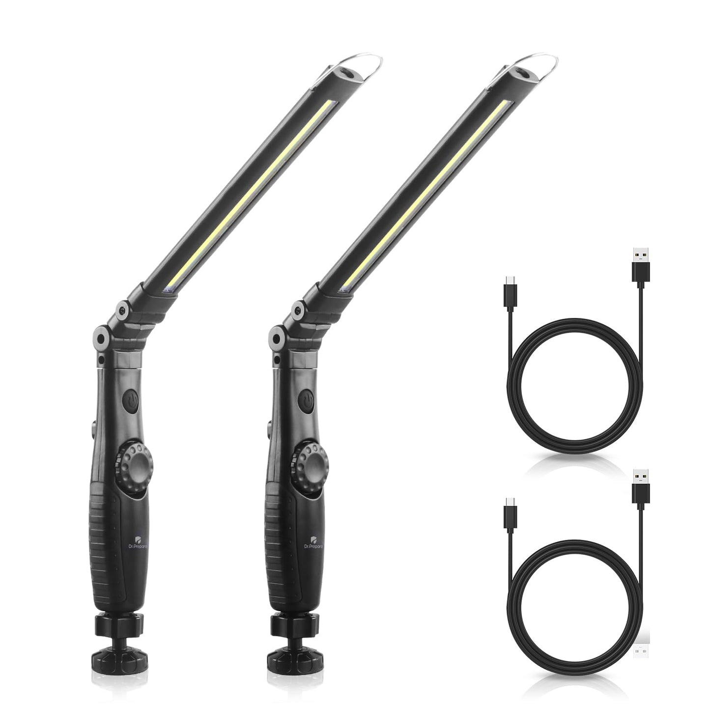 Dr. Prepare LED Work Light, 700 Lumens Foldable Rechargeable Work Light, 3200mAh Cordless Portable Magnetic COB LED Inspection Light for Car Repair, Home, Garage, Emergency, 2 Pack