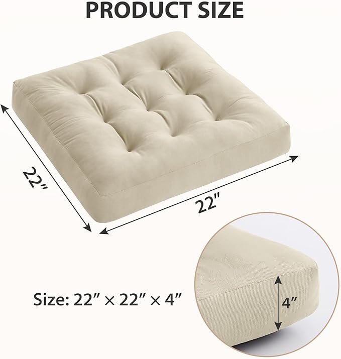 SM-XLHN Meditation Floor Pillow Set of 6, Square Large Pillows Seating for Adults, Meditation Cushion Pillow,Tufted Corduroy Cushion for Tatami Living Room or Yoga, Beige, 22x22 Inch