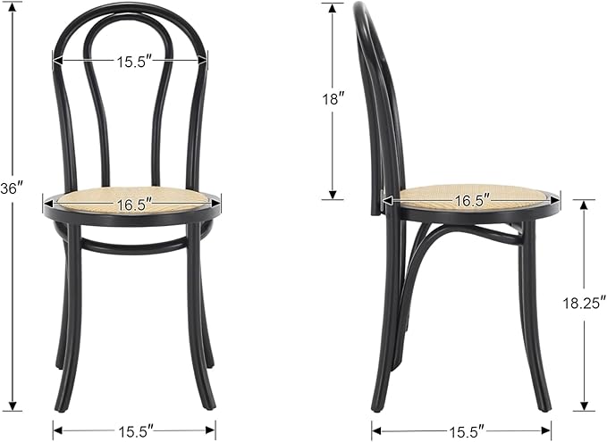 DM Furniture Solid Wood Dining Chairs Set of 2 Mid-Century Modern Rattan Kitchen Room Chairs with Backrest Bentwood Side/Desk Chairs for Dining/Living Room,Home, Black Wood