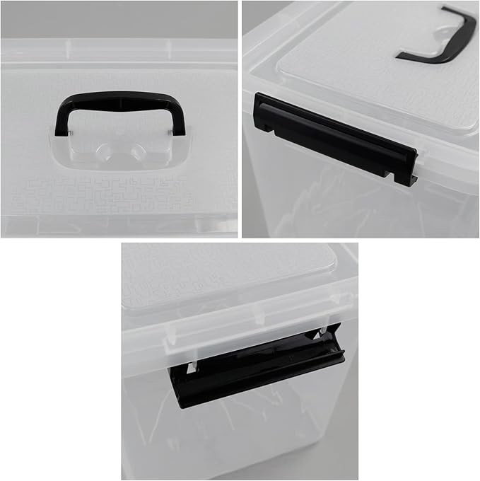 Plastic Storage Bins with Lids, 6 Pack Storage Organizer, 10 L Stackable Storage Bins with Buckle-Up Latches and Handle, Storage Totes for Home Office Pantry Organization, Clear