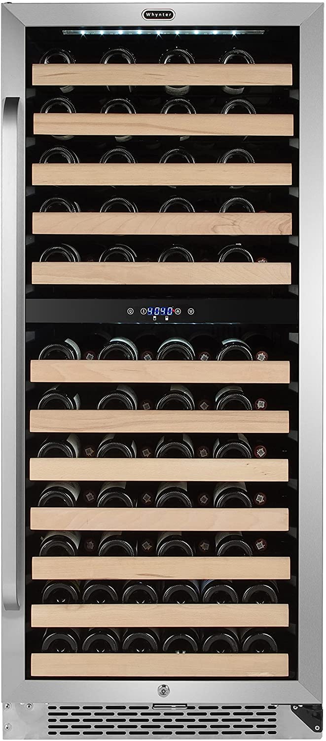 Whynter BWR-0922DZa 92 Bottle Built-in Stainless Steel Dual Zone Compressor Wine Refrigerator, Black