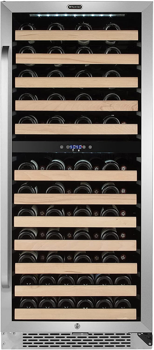 Whynter BWR-0922DZa 92 Bottle Built-in Stainless Steel Dual Zone Compressor Wine Refrigerator, Black