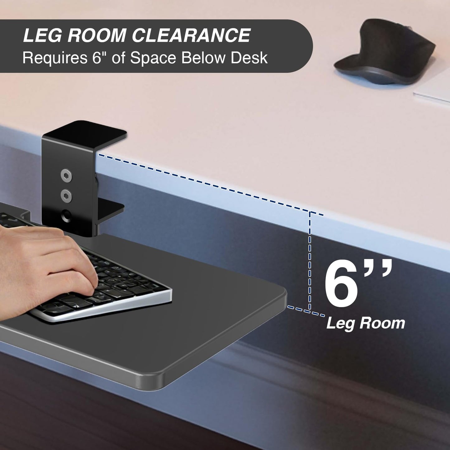 Large Under Desk Rotatable Computer Keyboard and Mouse Tray, Extra Sturdy Desk Swivel Clamp, Ergonomic Keyboard & Mouse Tray for Typing in Home, Office Work, 23 x 10 Inch - Black