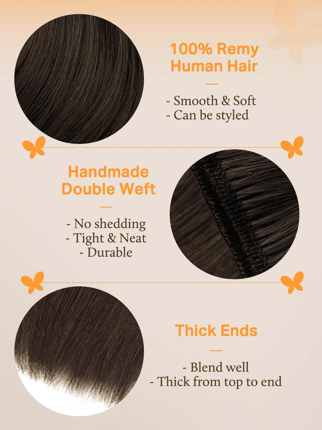 DOORES Sew in Hair Extensions Human Hair, Light Dark Brown 20 Inch 100g, Remy Sew in Weft Silky Straight Bundles for Women