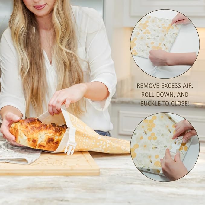 Reusable Beeswax Bread Bag 2 Pack –12x17 Bread Bag for Homemade Sourdough, Beeswax Coated Organic Cotton Storage Bag for Loaf Baguette, Freezer Safe, Eco-Friendly Wrap Birds