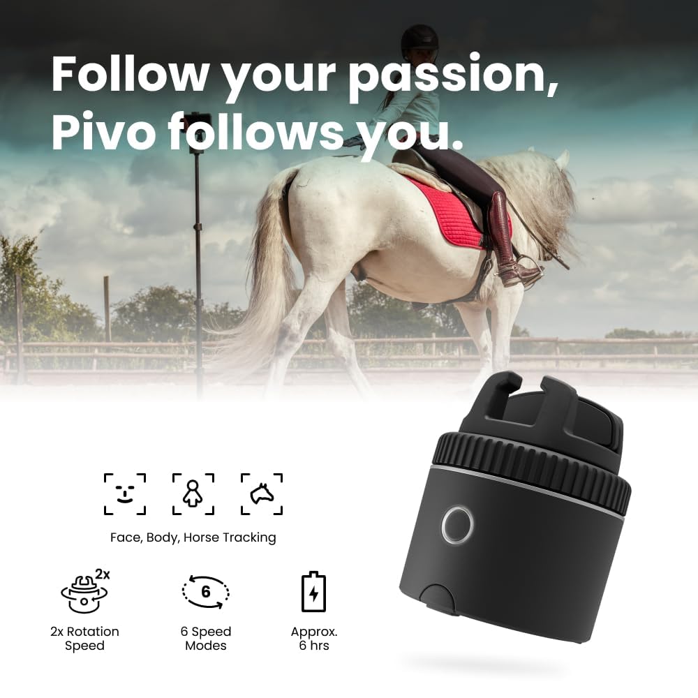 Pivo Pod Silver Equestrian Pack - Auto Face & Horse Tracking Phone Holder, 360° Rotation, GiftboxSPS, Pod + Starter Kit