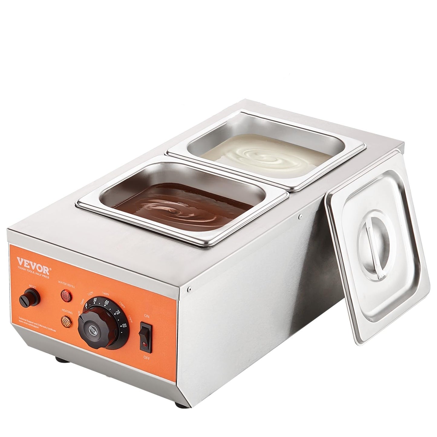 VEVOR Chocolate Tempering Machine, 9 Lbs 2 Tanks Chocolate Melting Pot TEMP Control 86~185℉, 1500W Stainless Steel Electric Commercial Food Warmer For Chocolate/Milk/Cream Melting and Heating